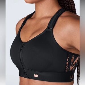 SHEFIT Black High-Support Medium impact Sports Bra with Metallic Logo